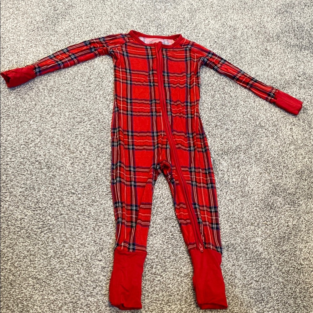 Little Sleepies Red Plaid onesie pajamas